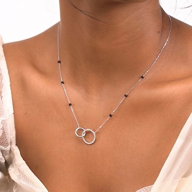 Model Wearing Zoya Diamond Mangalsutra in 18k White Gold